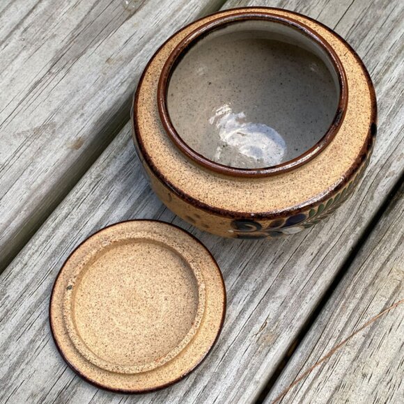 Pottery Hand Painted Mexican Stoneware Tonala Trinket Dish w/Lid Vintage - Picture 2 of 16